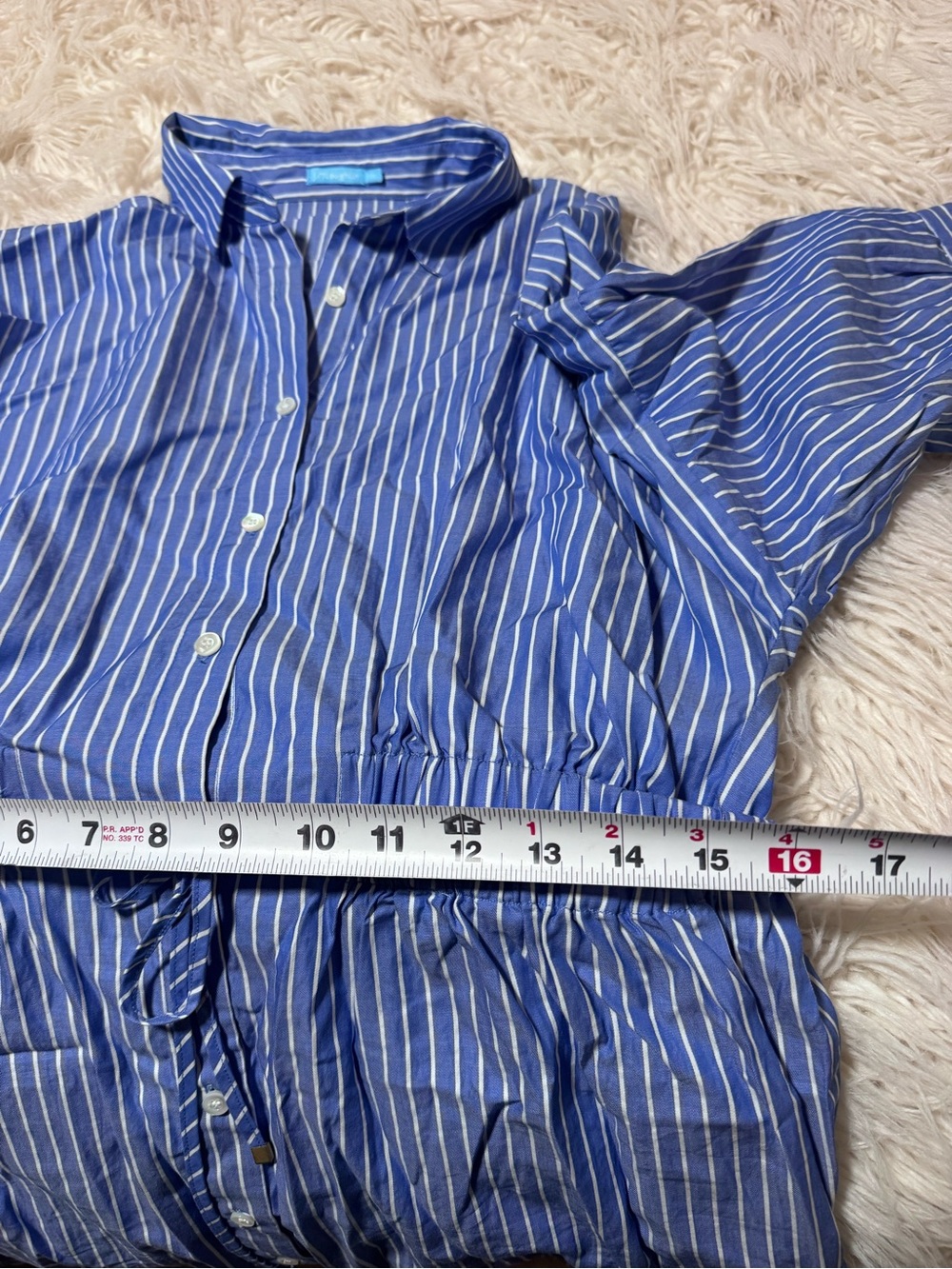 J. Mclaughlin Shirt Dress Blue White Vertical Strips Size Medium Button Front - Picture 4 of 11